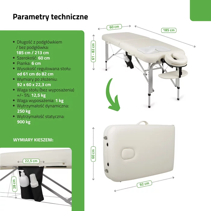 Składany stół do masażu - VERA (biały)