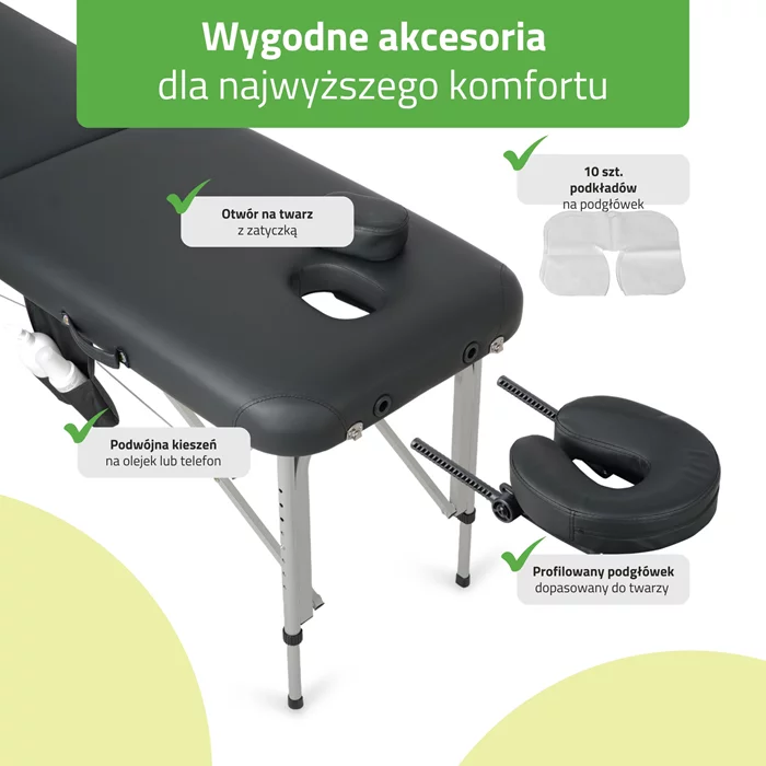 Składany stół do masażu - VERA (czarny)