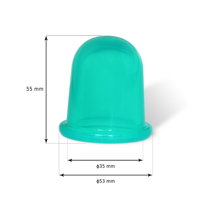 Bańka z wymiarami (wysokość: 55mm, średnica: 53mm)