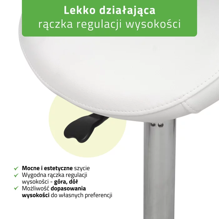 Taboret kosmetyczny, siodło - ALMA (biały)