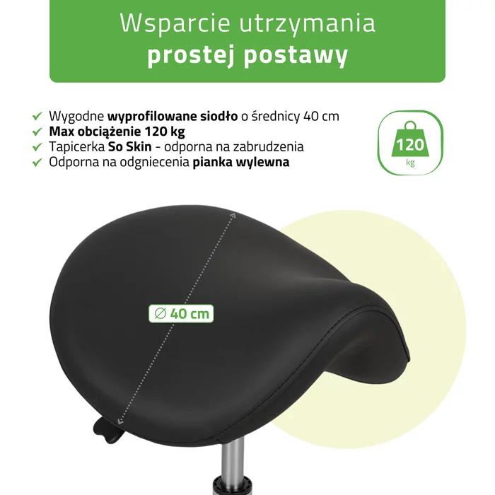 Taboret kosmetyczny, siodło - ALMA (czarny)