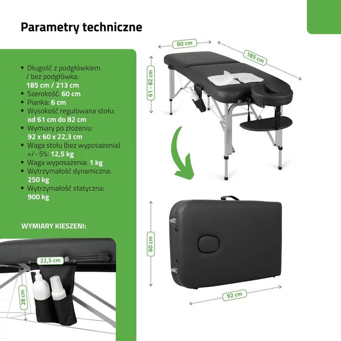Składany stół do masażu - VERA (czarny)