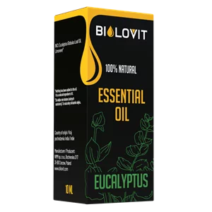 Pudełko i butelka w tle zielone liście eukaliptusa