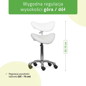 Taboret kosmetyczny, siodło - ALMA (biały)