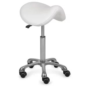 Taboret kosmetyczny, siodło - ALMA (biały)