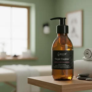 Szklana buteleczka z czarną etykietą i pompką