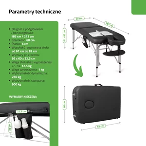 Składany stół do masażu - VERA (czarny)